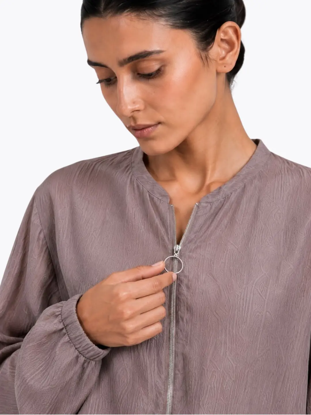 Mauve Textured Jacket with Black Balloon Pants image 3