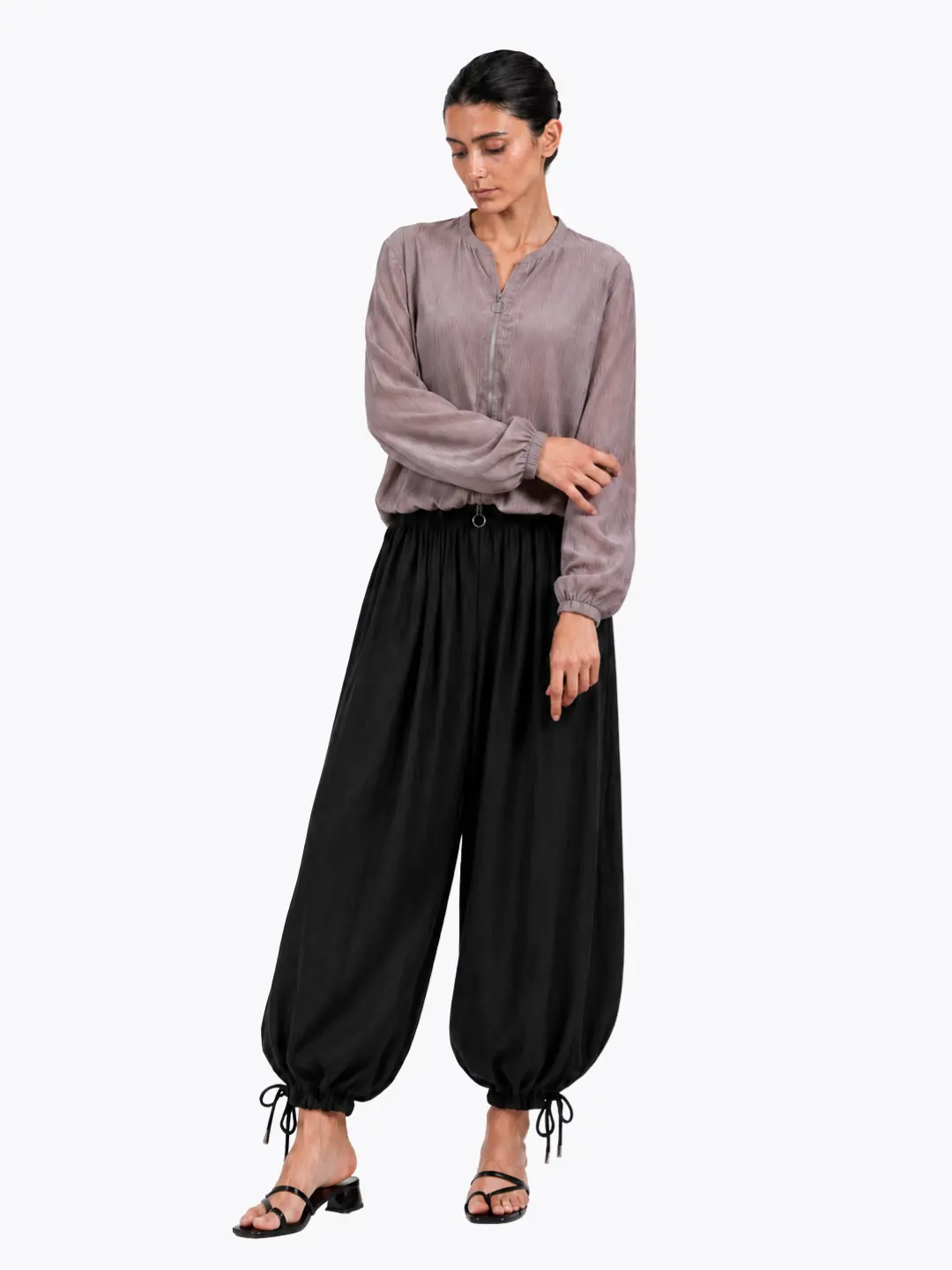 Mauve Textured Jacket with Black Balloon Pants